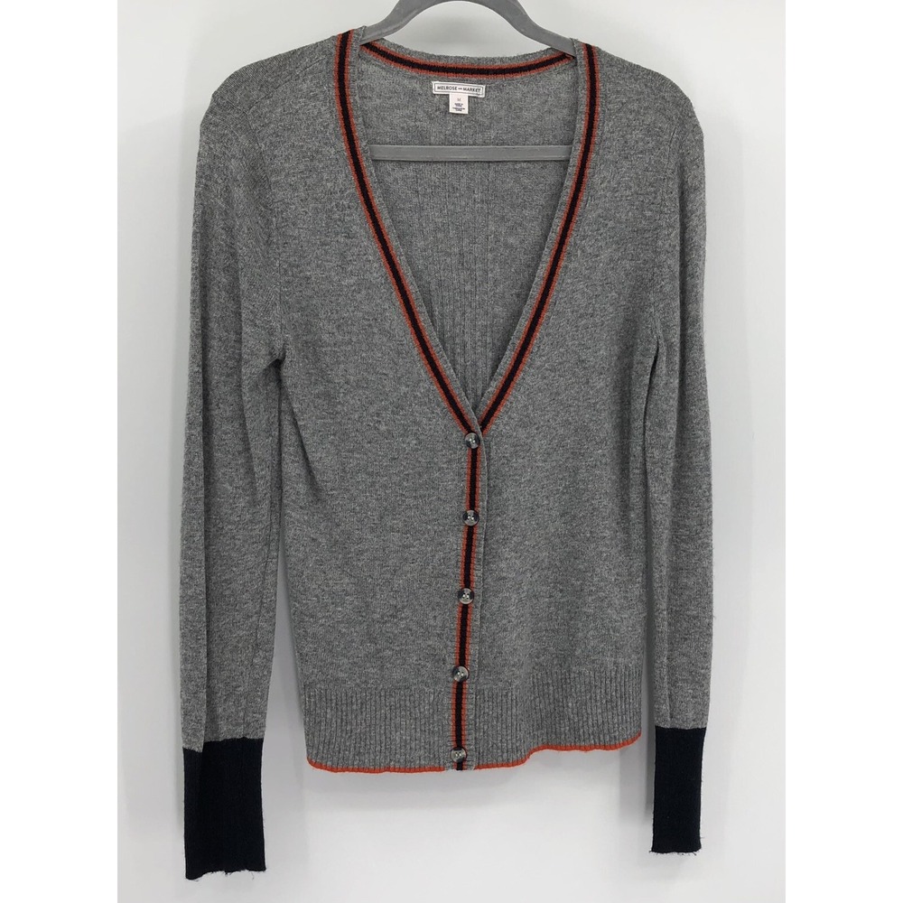 WOOL Gray Cardigan Sweater MELROSE & MARKET Women's Medium UVA AUBURN‎ AU Preppy